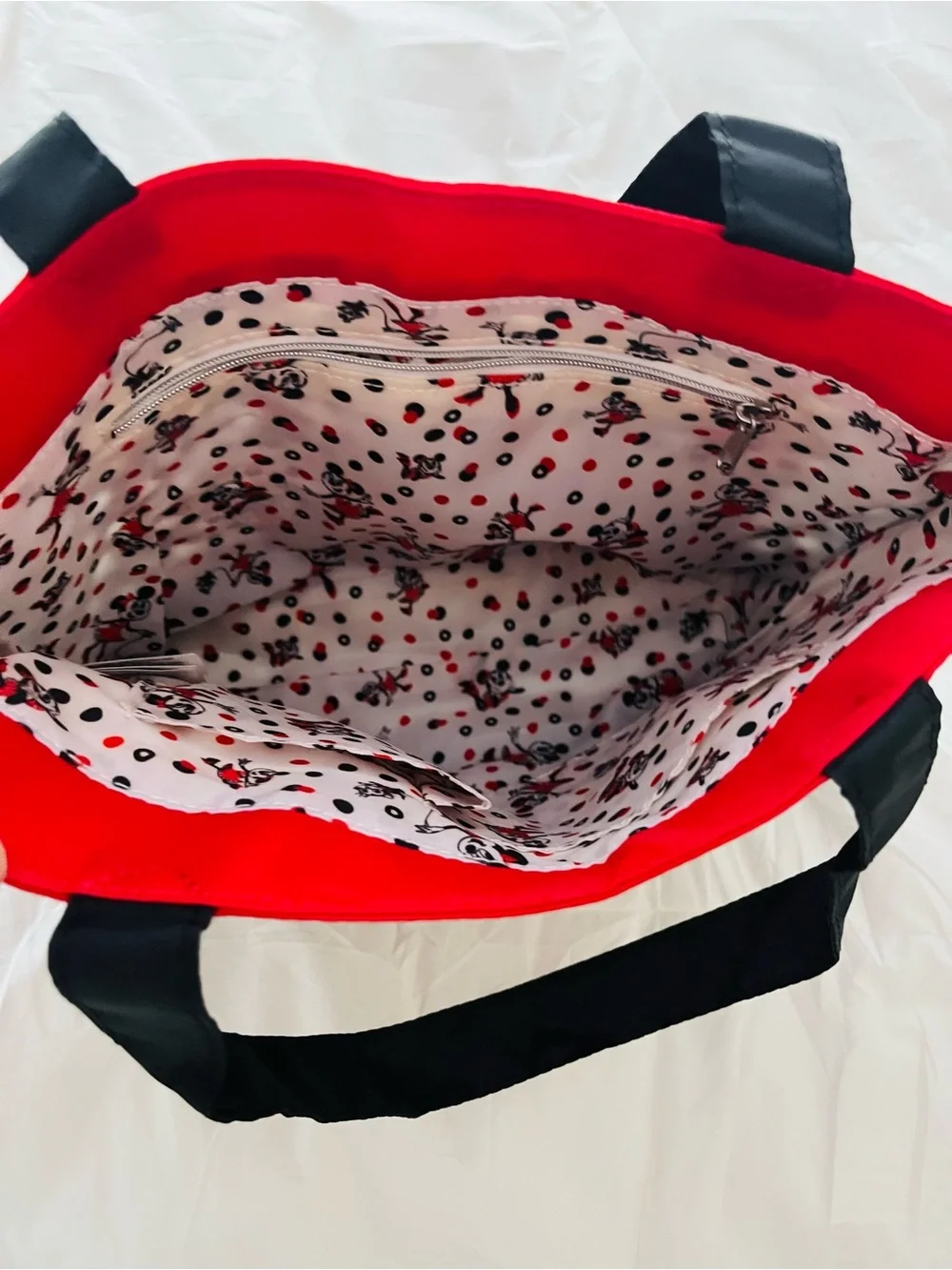 'Mickey Mouse Fabulous' Black & Red Polka Dot Tote Bag
